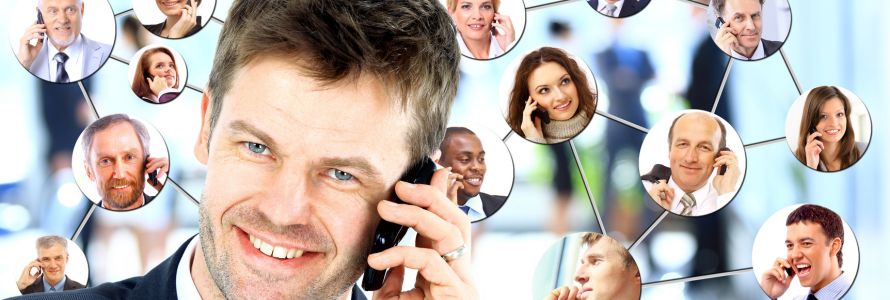 A collage of diverse business people talking on the phone